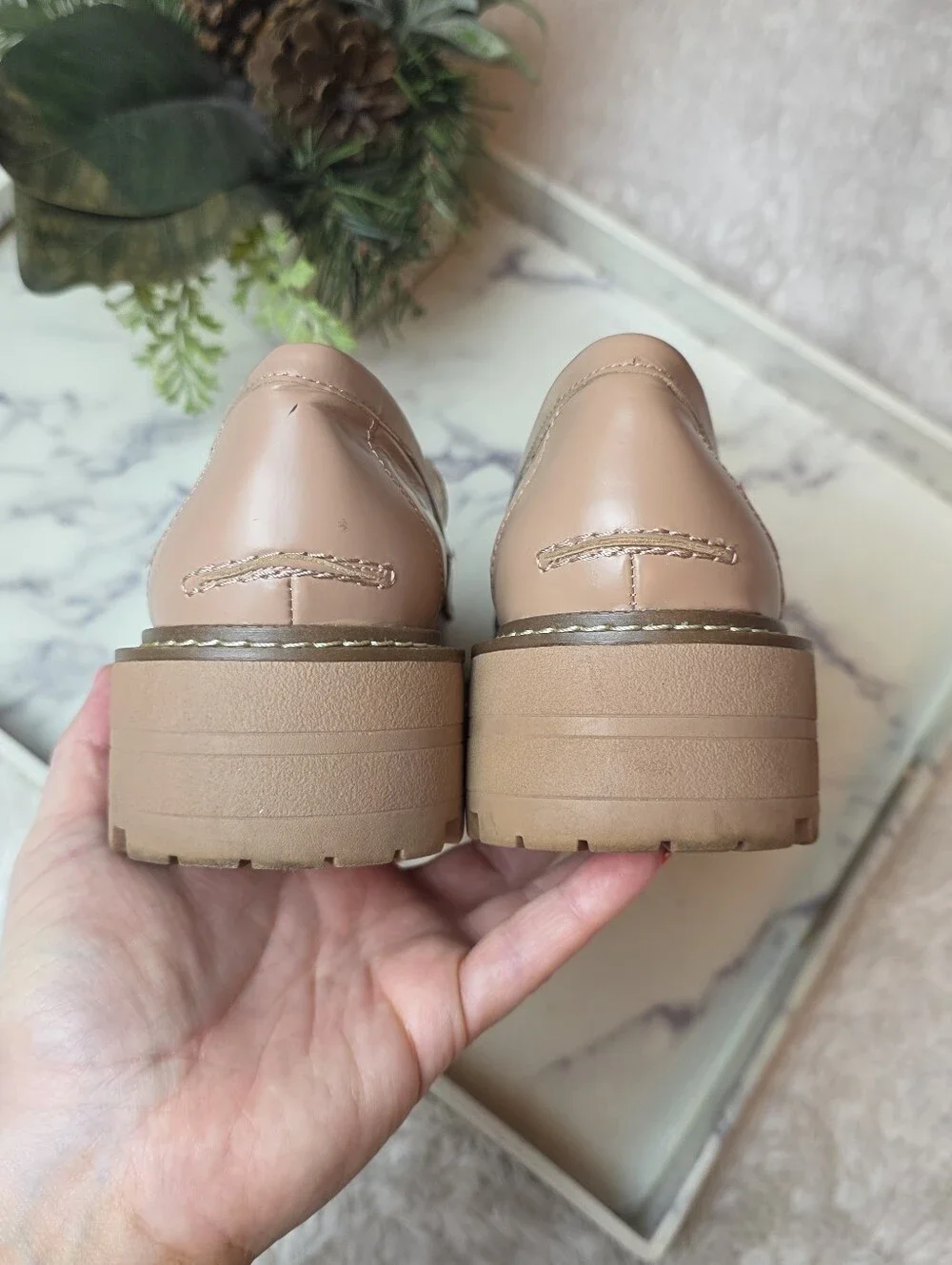 SAM EDELMAN Laurs Lug Sole Loafer In Tan Horsebit Chunky Preppy Academia Size 8